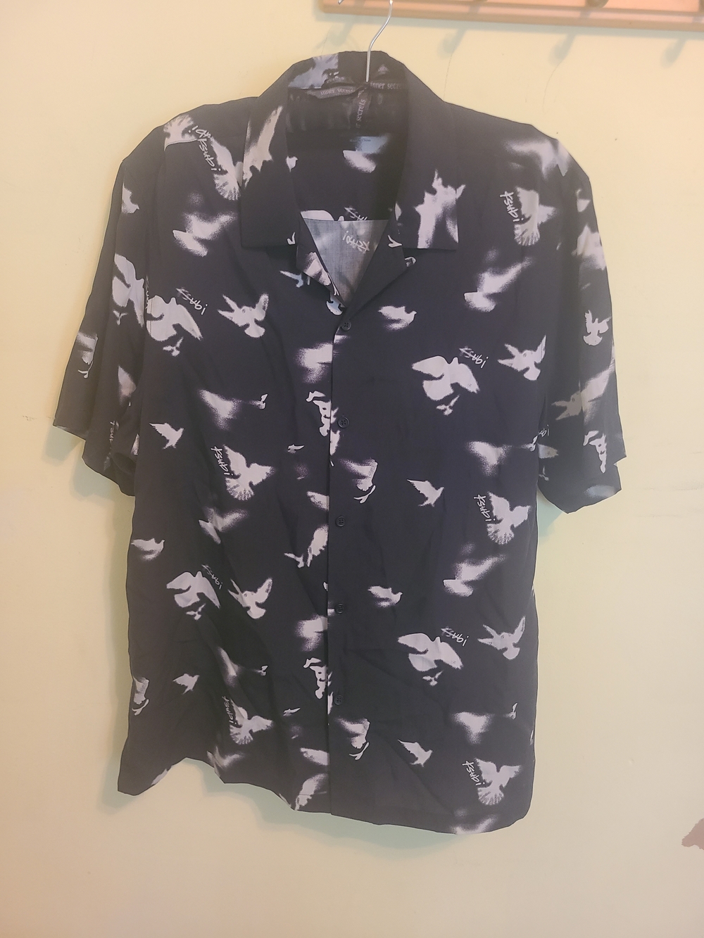 Ksubi Black Button-Down Shirt with White Dove Motif